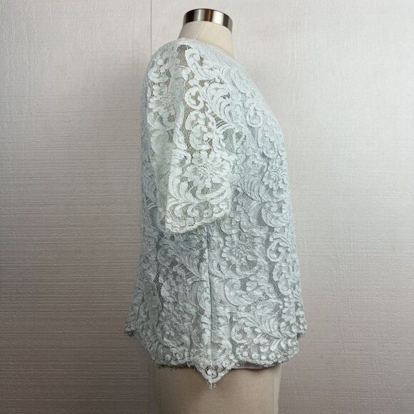 Ted Baker Blouse XL Womens Mint Green Lace Short Sleeve Top Lined - Picture 2 of 7